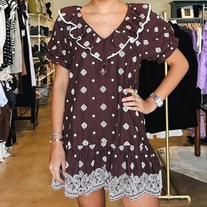 Chic Brown Patterned Mini Dress